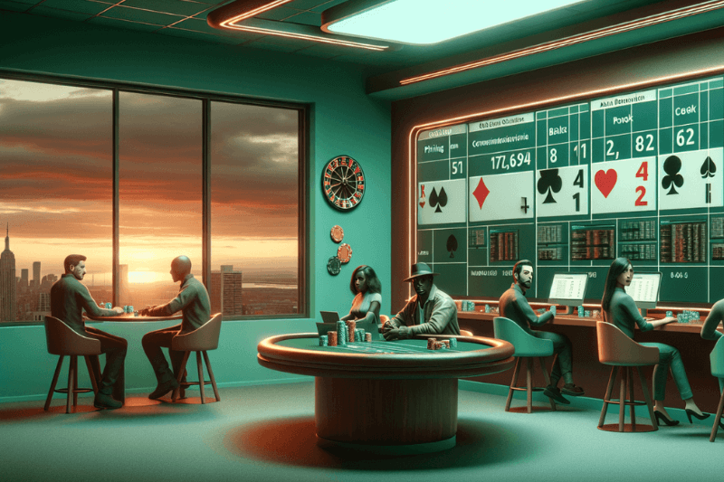 Managers seated at a casino-style table inside a high-tech computer room, symbolizing how cybersecurity risks for businesses can feel rigged from the start