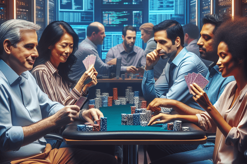 Managers seated at a casino-style table inside a high-tech computer room, symbolizing the inevitability of cyber threats if defenses are weak.